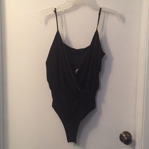 Plunge v neck black bodysuit (thong)